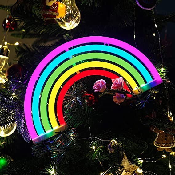 Neon LED Tęcza na ścianę – 30 × 16,5 cm, USB/baterie – zdjęcie produktu