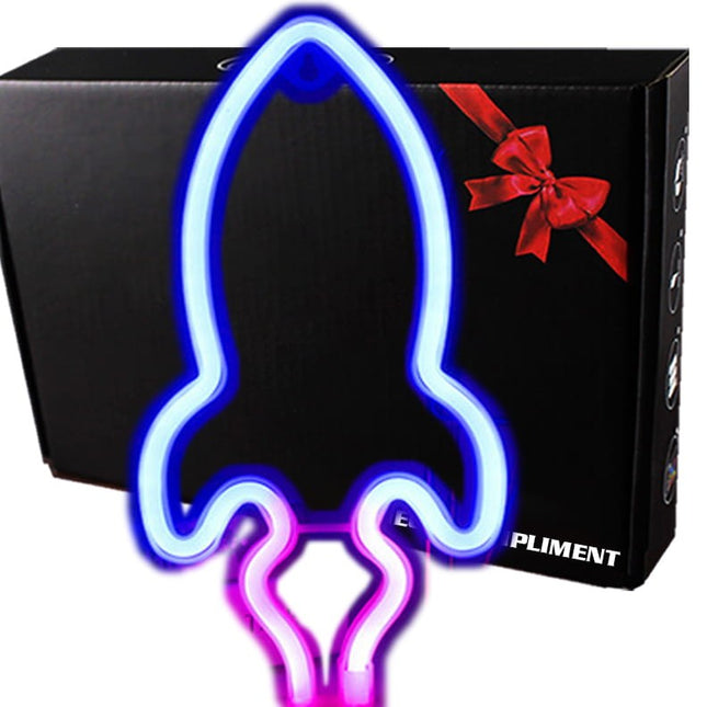 Neon LED Rakieta na ścianę – 29 × 14,5 cm, USB/baterie – zdjęcie produktu