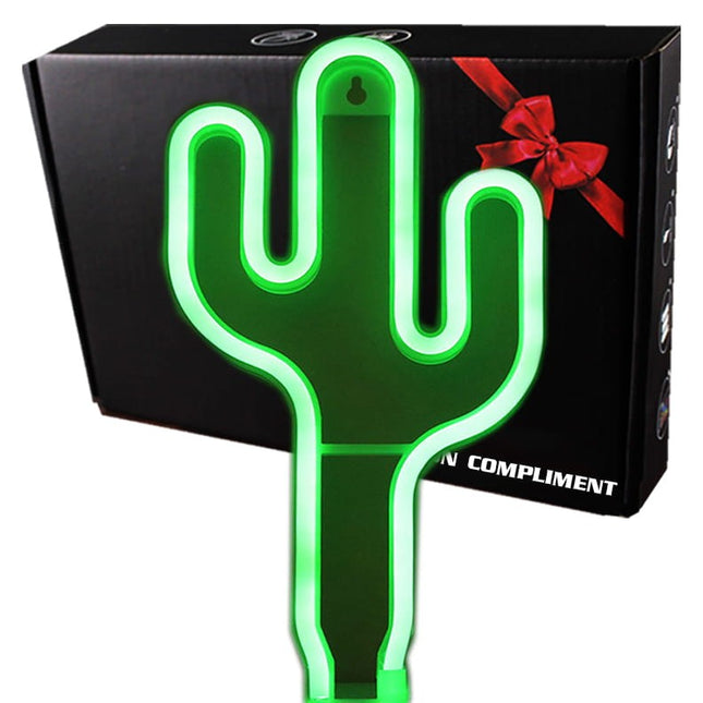 Neon LED Kaktus na ścianę – 26 × 14,5 cm, USB/baterie – zdjęcie produktu