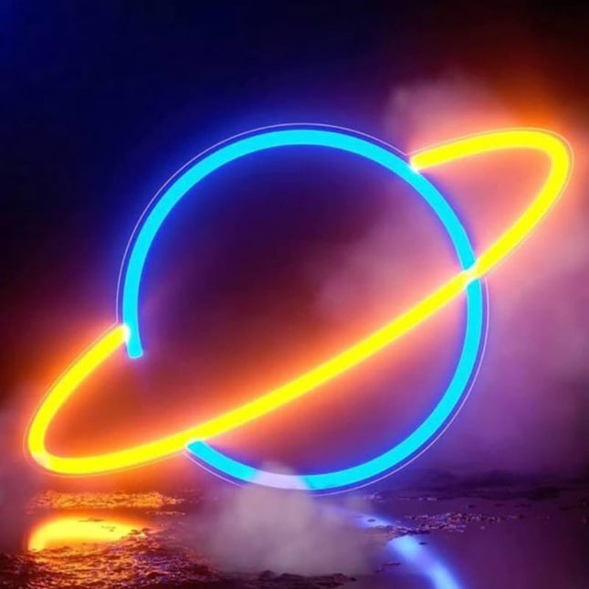 Neon LED Planeta na ścianę – 26 × 17,5 cm, USB/baterie – zdjęcie produktu