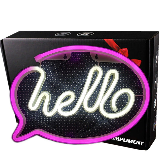 Neon LED Hello na ścianę – 30 × 21 cm, USB/baterie – zdjęcie produktu