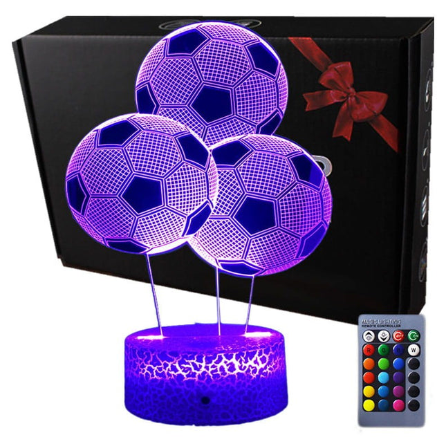Lampka nocna LED 3D Piłka nożna – 3 piłki – pilot, USB – zdjęcie produktu