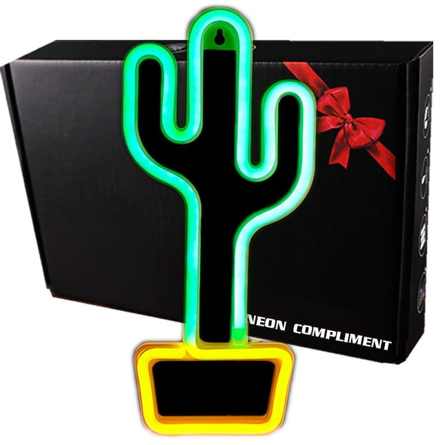 Neon LED Kaktus w doniczce na ścianę – 33 × 14 cm, USB/baterie – zdjęcie produktu