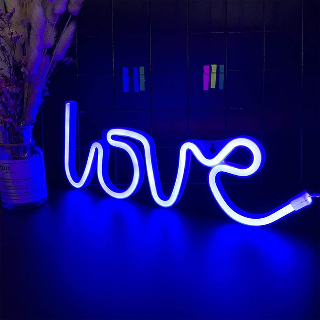 Neon LED Love niebieski na ścianę – 30 × 13 cm, USB/baterie – zdjęcie produktu