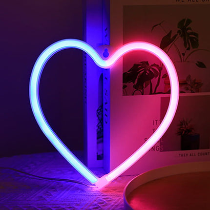 Neon LED Serce różowo-niebieskie na ścianę – 21 × 20 cm, USB/baterie – zdjęcie produktu