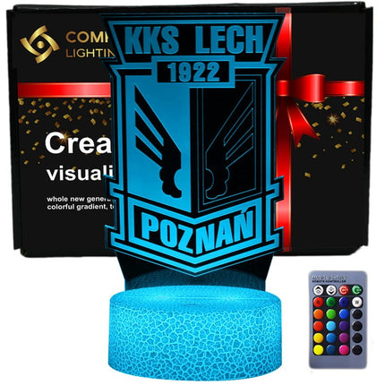 Lampka nocna LED 3D Lech Poznań – pilot, 16 kolorów, USB – zdjęcie produktu