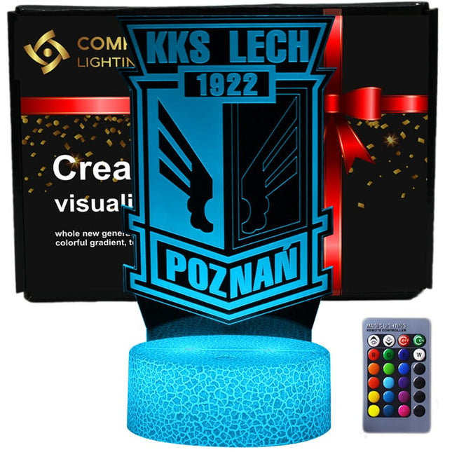 Lampka nocna LED 3D Lech Poznań – pilot, 16 kolorów, USB – zdjęcie produktu