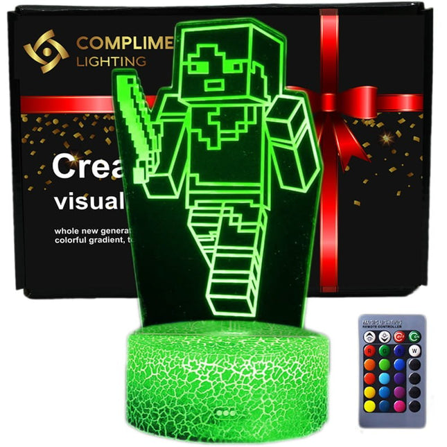Lampka nocna LED 3D Minecraft – pilot, 16 kolorów, USB – zdjęcie produktu