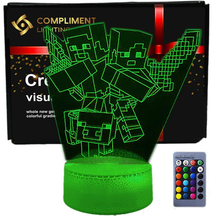 Lampka nocna LED 3D Minecraft – postacie – pilot, 16 kolorów, USB – zdjęcie produktu