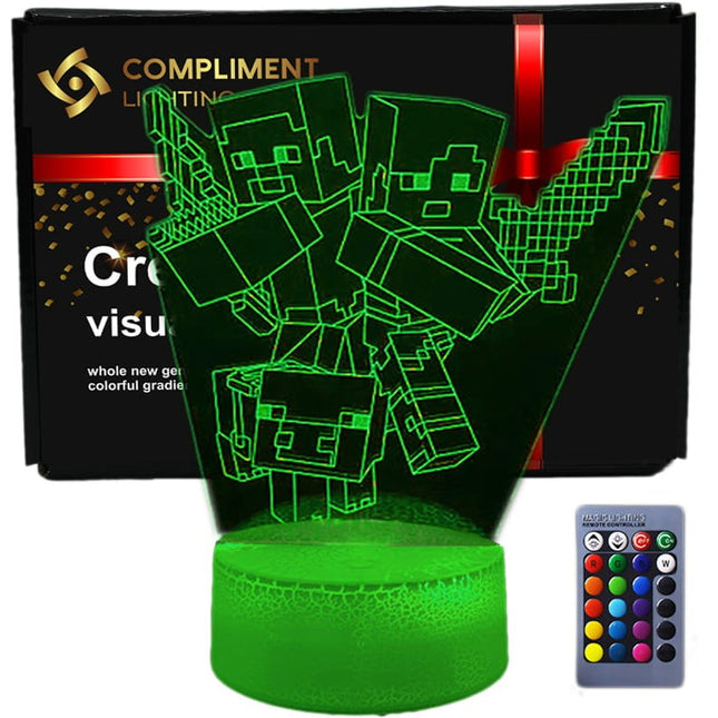 Lampka nocna LED 3D Minecraft – postacie – pilot, 16 kolorów, USB – zdjęcie produktu