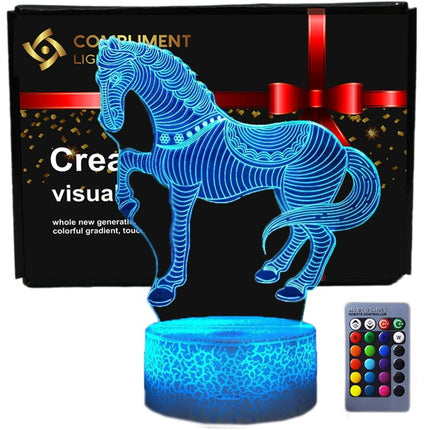 Lampka nocna LED 3D Koń – pilot, 16 kolorów, USB – zdjęcie produktu