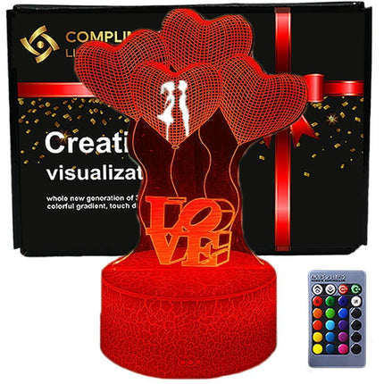 Lampka nocna LED 3D LOVE – Walentynki – pilot, 16 kolorów, USB – zdjęcie produktu