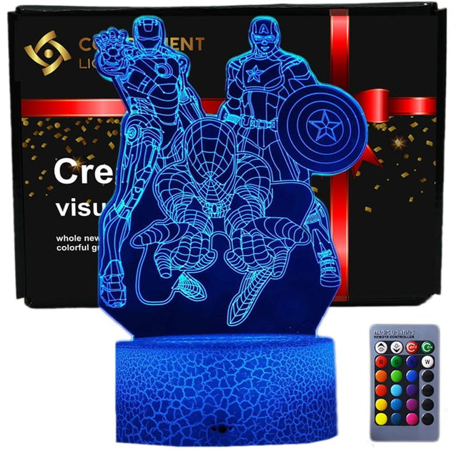 Lampka nocna LED 3D Marvel – bohaterowie – pilot, USB – zdjęcie produktu