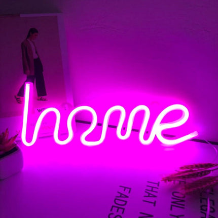 Neon LED HOME – różowy na ścianę – 35 × 13 cm, USB/baterie – zdjęcie produktu