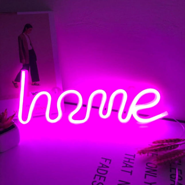 Neon LED HOME – różowy na ścianę – 35 × 13 cm, USB/baterie – zdjęcie produktu