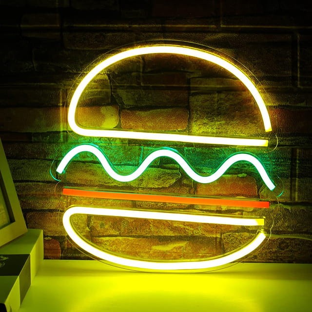 Neon LED Hamburger na ścianę – 42 × 40 cm, USB/baterie – zdjęcie produktu