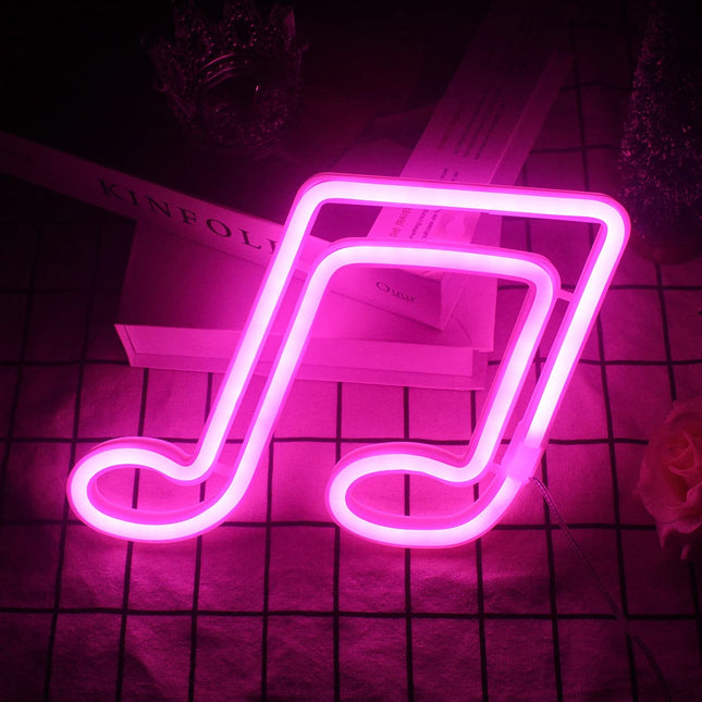 Neon LED Różowa nuta na ścianę – 21 × 20 cm, USB/baterie – zdjęcie produktu