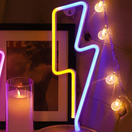 Neon LED Piorun niebiesko-żółty na ścianę – 30 × 16 cm, USB/baterie – zdjęcie produktu