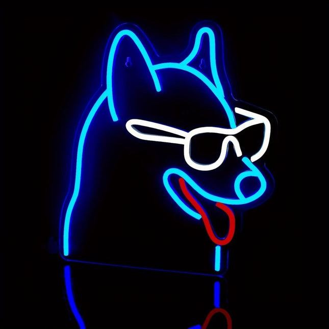 Neon LED Pies w okularach na ścianę – USB – zdjęcie produktu