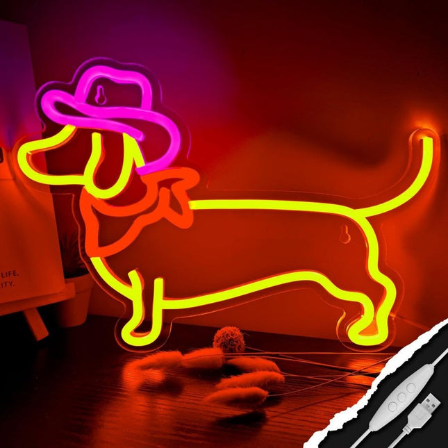 Neon LED Pies w kapeluszu na ścianę – USB – zdjęcie produktu