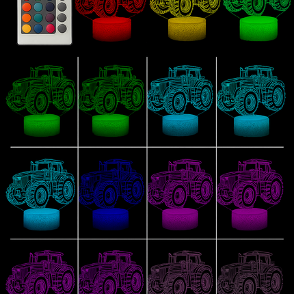 Lampka nocna LED 3D Traktor – pilot, 16 kolorów, USB – zdjęcie produktu