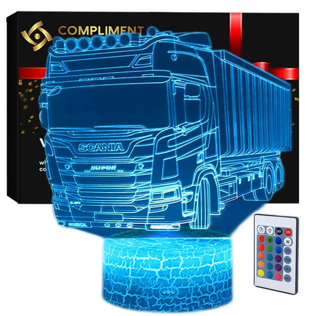 Lampka nocna LED 3D Ciężarówka Scania – pilot, 16 kolorów, USB – zdjęcie produktu