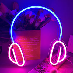 Neon LED Różowo-niebieskie słuchawki na ścianę – USB – zdjęcie produktu
