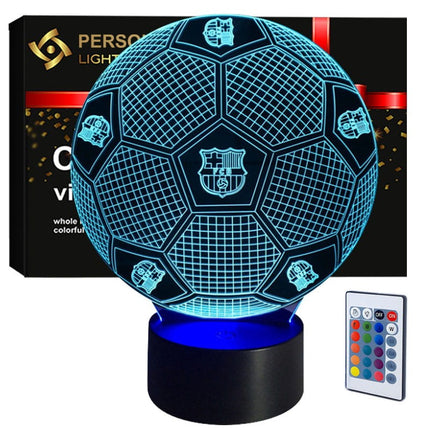 Lampka nocna LED 3D FC Barcelona – piłka – pilot, 16 kolorów, USB – zdjęcie produktu