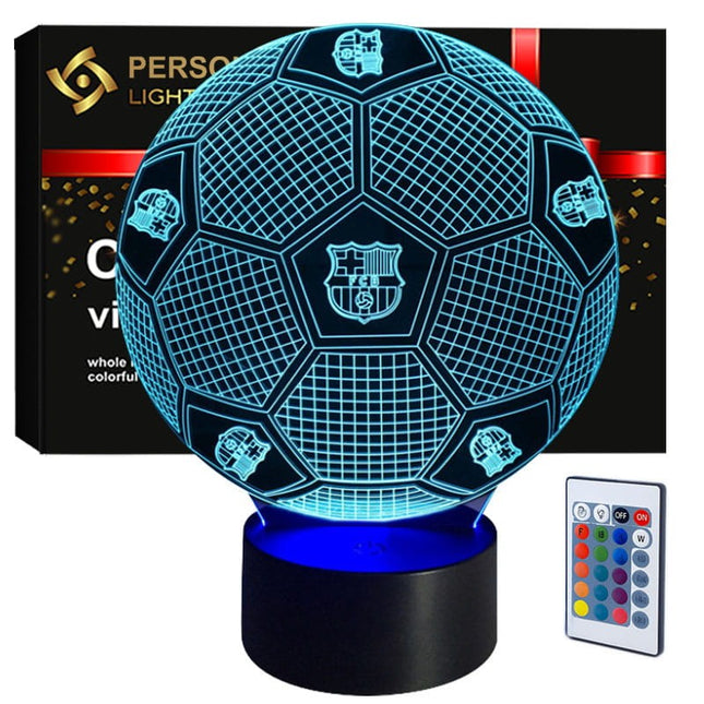 Lampka nocna LED 3D FC Barcelona – piłka – pilot, 16 kolorów, USB – zdjęcie produktu