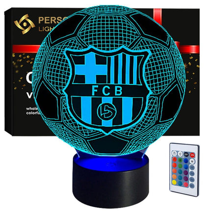 Lampka nocna LED 3D FC Barcelona – herb i piłka – pilot, 16 kolorów, USB – zdjęcie produktu