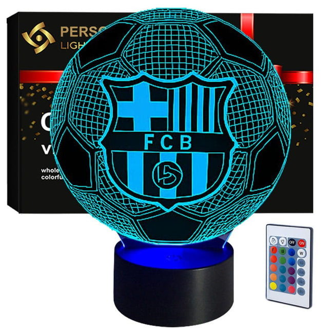 Lampka nocna LED 3D FC Barcelona – herb i piłka – pilot, 16 kolorów, USB – zdjęcie produktu
