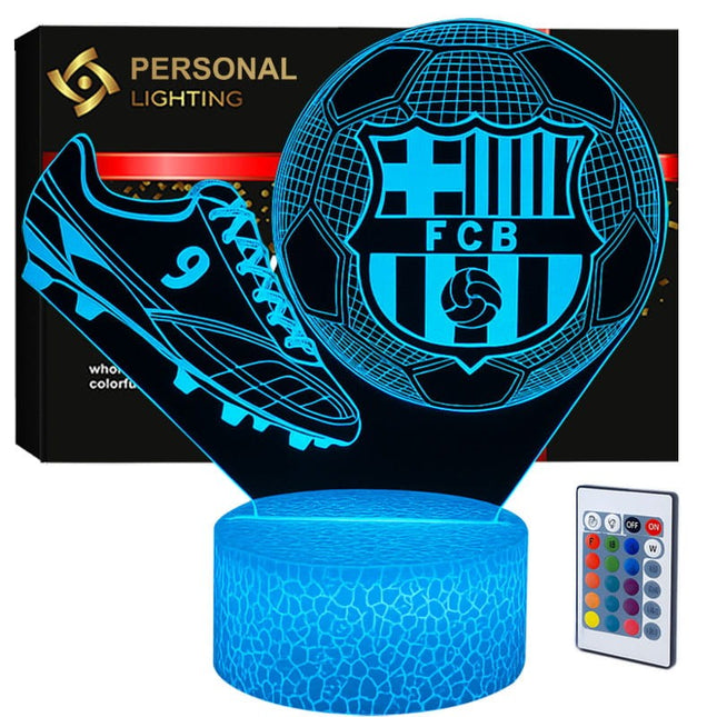 Lampka nocna LED 3D FC Barcelona – korki piłkarskie – pilot, 16 kolorów, USB – zdjęcie produktu