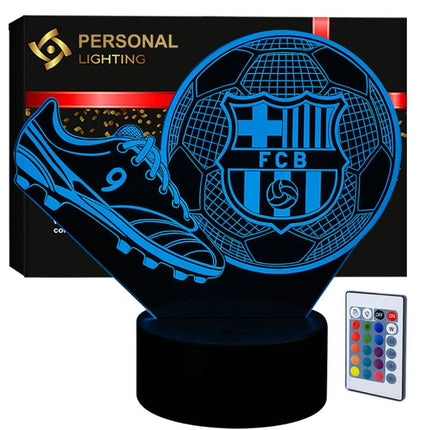 Lampka nocna LED 3D FC Barcelona – piłka i korki – pilot, 16 kolorów, USB – zdjęcie produktu