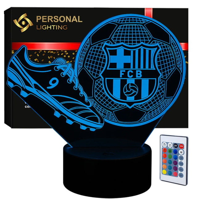 Lampka nocna LED 3D FC Barcelona – piłka i korki – pilot, 16 kolorów, USB – zdjęcie produktu