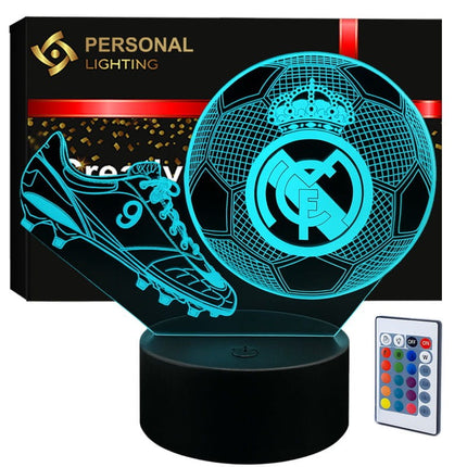 Lampka nocna LED 3D Real Madryt – korki piłkarskie – pilot, 16 kolorów, USB – zdjęcie produktu