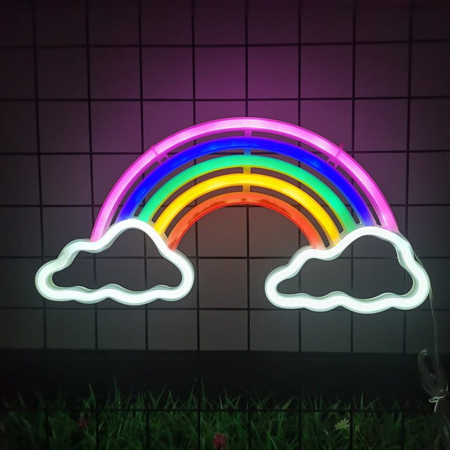 Neon LED Tęcza i chmury na ścianę – 37 × 16 cm, USB/baterie – zdjęcie produktu