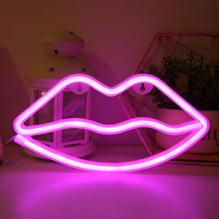 Neon LED Różowe usta na ścianę – 28 × 15,5 cm, USB/baterie – zdjęcie produktu