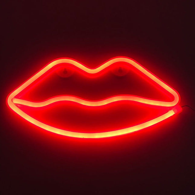 Neon LED Czerwone usta na ścianę – 28 × 15,5 cm, USB/baterie – zdjęcie produktu