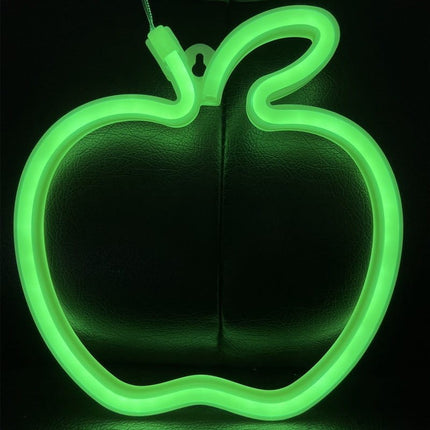 Neon LED Zielone jabłko na ścianę – USB/baterie – zdjęcie produktu