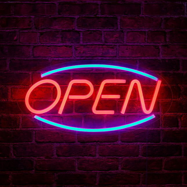 Neon LED OPEN na ścianę – 42 × 25 cm, USB/baterie – zdjęcie produktu
