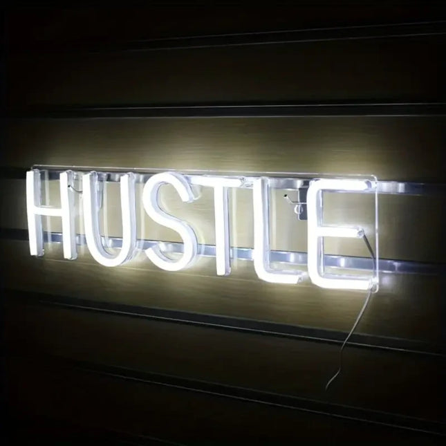 Neon LED Hustle na ścianę – 50 × 12 cm, USB – zdjęcie produktu