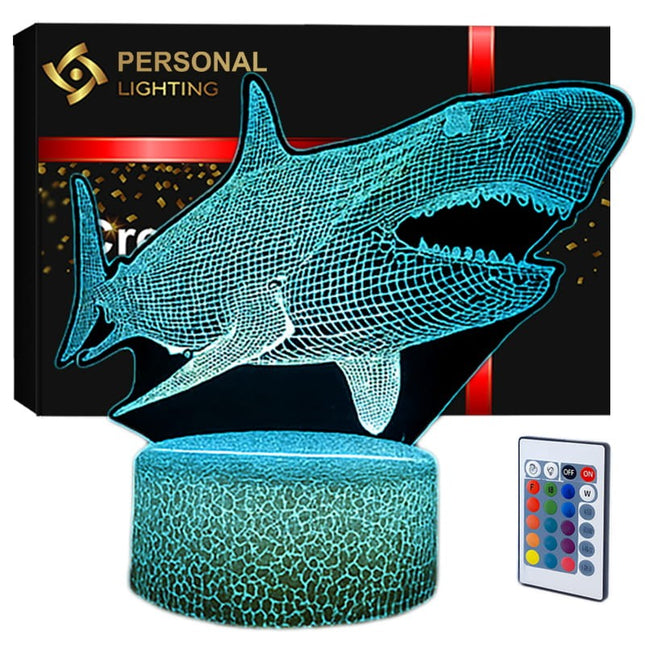 Lampka nocna LED 3D Rekin – pilot, 16 kolorów, USB – zdjęcie produktu