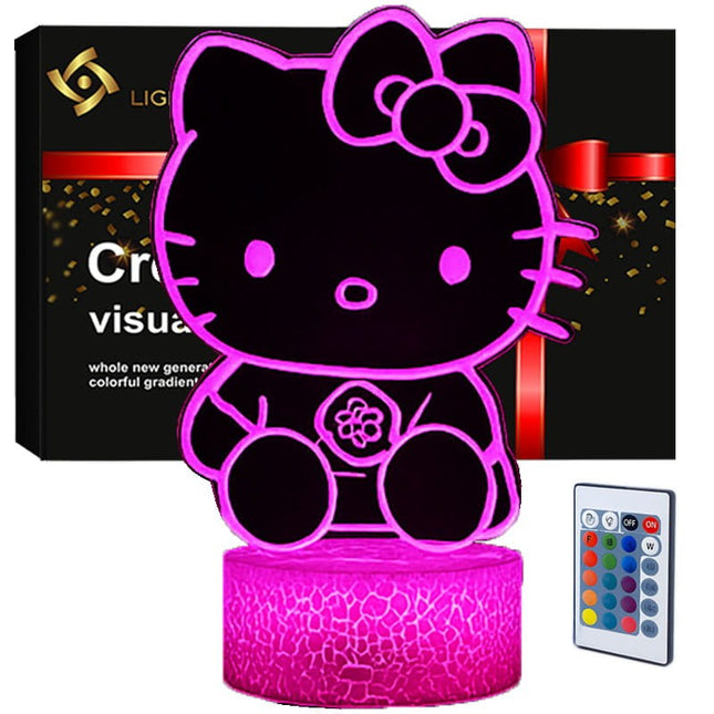 Lampka nocna LED 3D Hello Kitty – pilot, 16 kolorów, USB – zdjęcie produktu