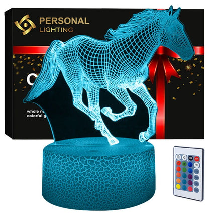 Lampka nocna LED 3D Koń – pilot, 16 kolorów, USB – zdjęcie produktu