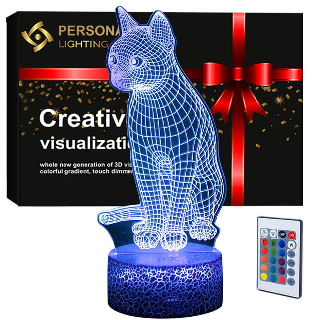 Lampka nocna LED 3D Kotek – pilot, 16 kolorów, USB – zdjęcie produktu