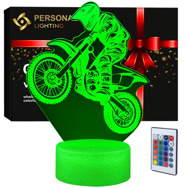 Lampka nocna LED 3D Motocykl cross – pilot, 16 kolorów, USB – zdjęcie produktu