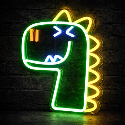 Neon LED Zielony dinozaur na ścianę – 34 × 28 cm, USB/baterie – zdjęcie produktu