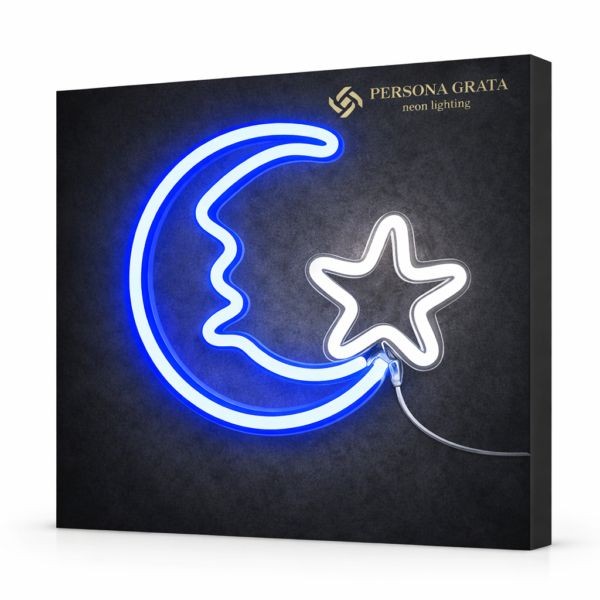 Neon LED Księżyc na ścianę – 35 × 35 cm, USB – zdjęcie produktu