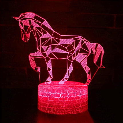 Lampka nocna LED 3D Koń – pilot, 16 kolorów, USB – zdjęcie produktu