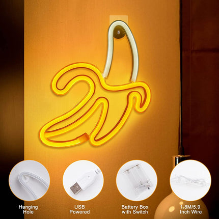 Neon LED Banan na ścianę – 31 × 19 cm, USB/baterie – zdjęcie produktu